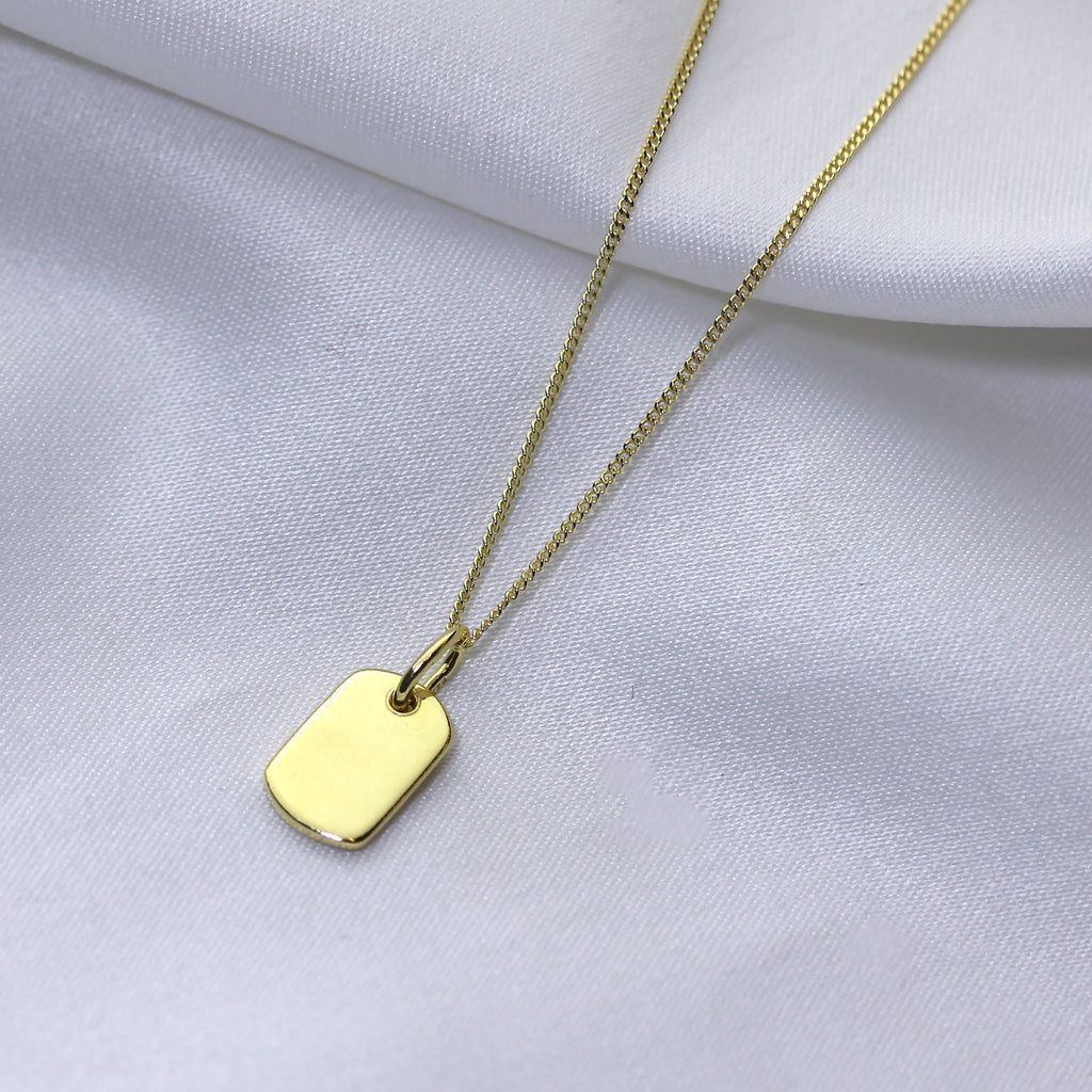 Collier mini-étiquette gravable en argent sterling plaqué or