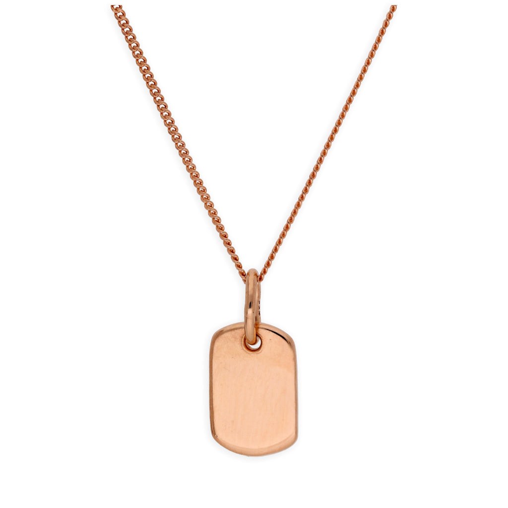 Collier mini-étiquette gravable en argent sterling plaqué or rose