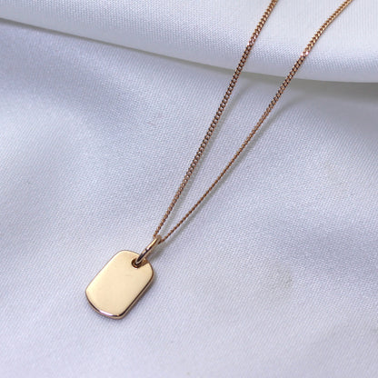 Collier mini-étiquette gravable en argent sterling plaqué or rose