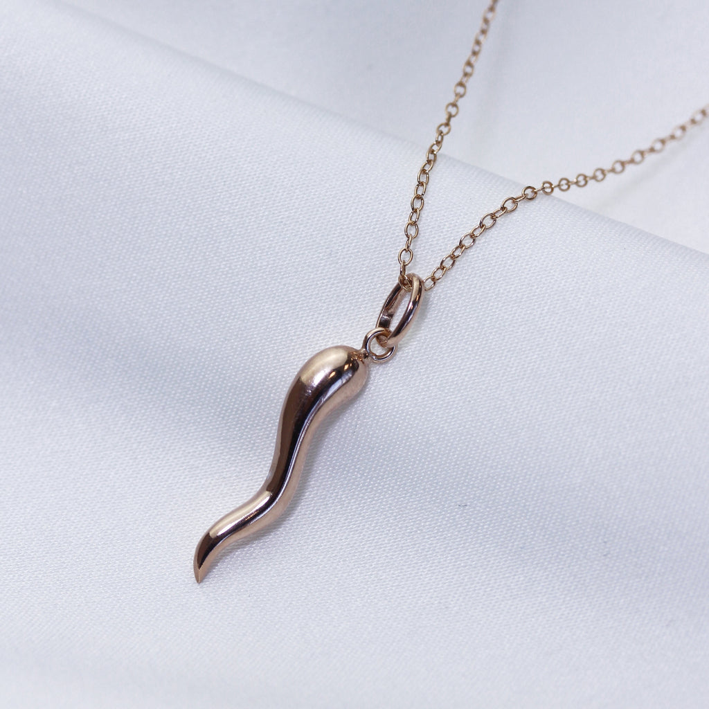 Collier Cornicello en argent sterling plaqué or rose de 35 à 55 cm