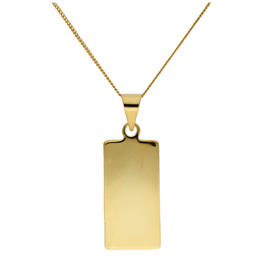 Collier rectangulaire en argent sterling plaqué or gravable 14-32"