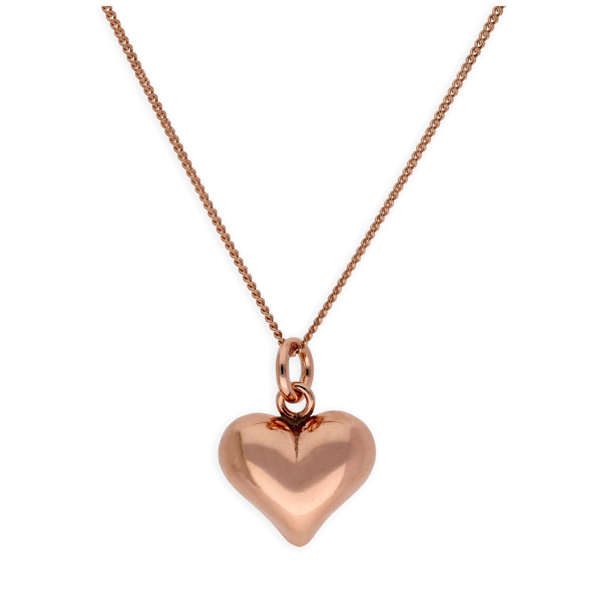 Collier cœur gonflé en argent sterling plaqué or rose de 35 à 81 cm