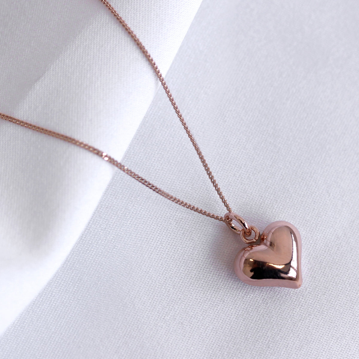 Collier cœur gonflé en argent sterling plaqué or rose de 35 à 81 cm