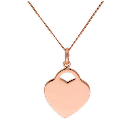 Collier en argent sterling plaqué or rose avec cœur gravable de 35 à 81 cm