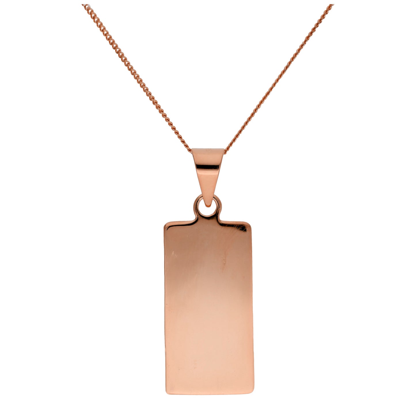 Collier rectangulaire en argent sterling plaqué or rose, gravable, 14 à 32 pouces