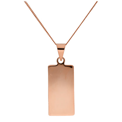 Collier rectangulaire en argent sterling plaqué or rose, gravable, 14 à 32 pouces