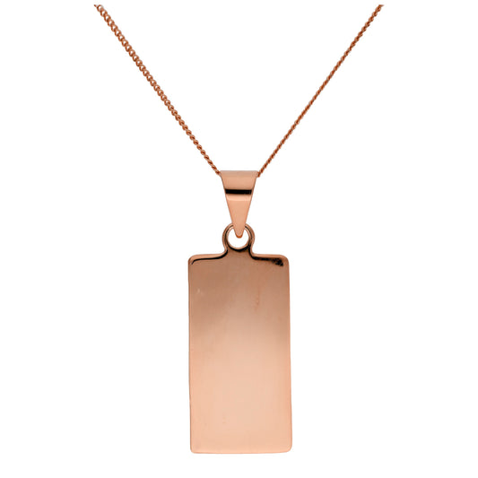 Collier rectangulaire en argent sterling plaqué or rose, gravable, 14 à 32 pouces