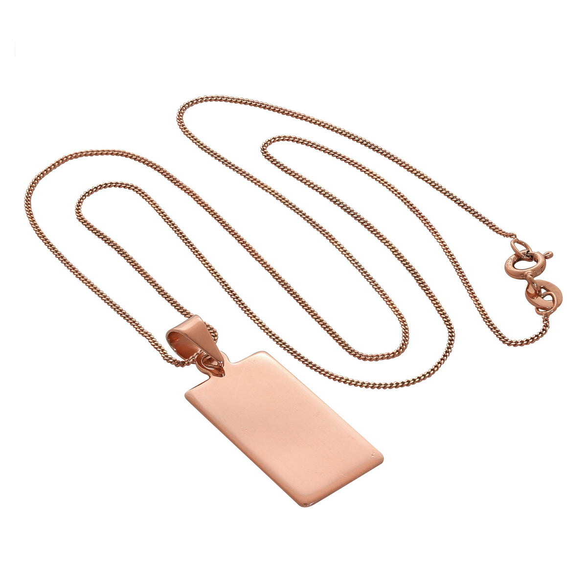 Collier rectangulaire en argent sterling plaqué or rose, gravable, 35 à 81 cm