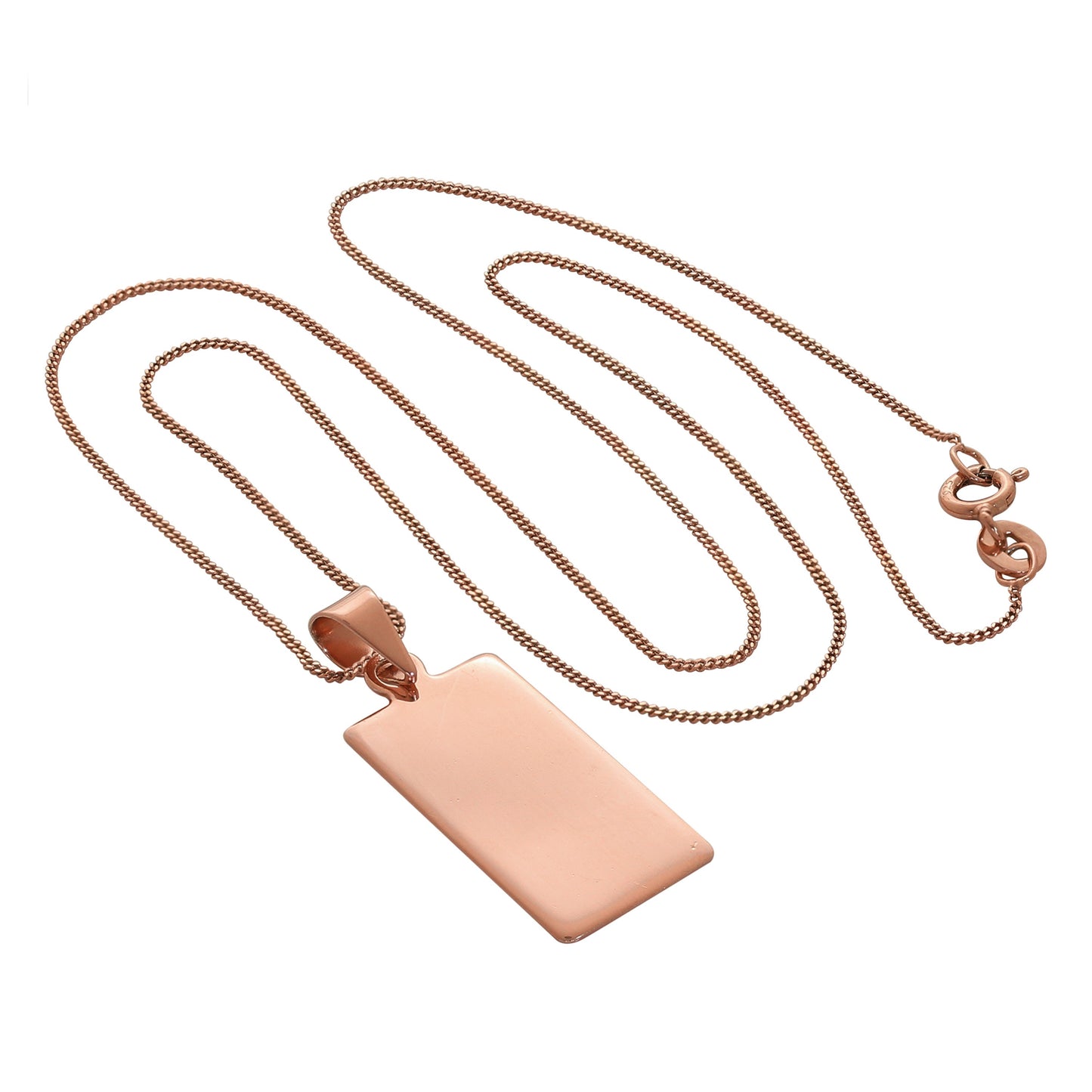 Collier rectangulaire en argent sterling plaqué or rose, gravable, 14 à 32 pouces