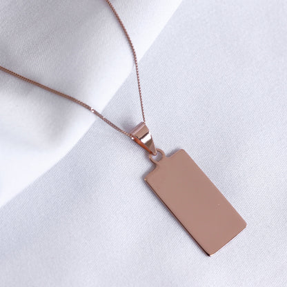 Collier rectangulaire en argent sterling plaqué or rose, gravable, 14 à 32 pouces
