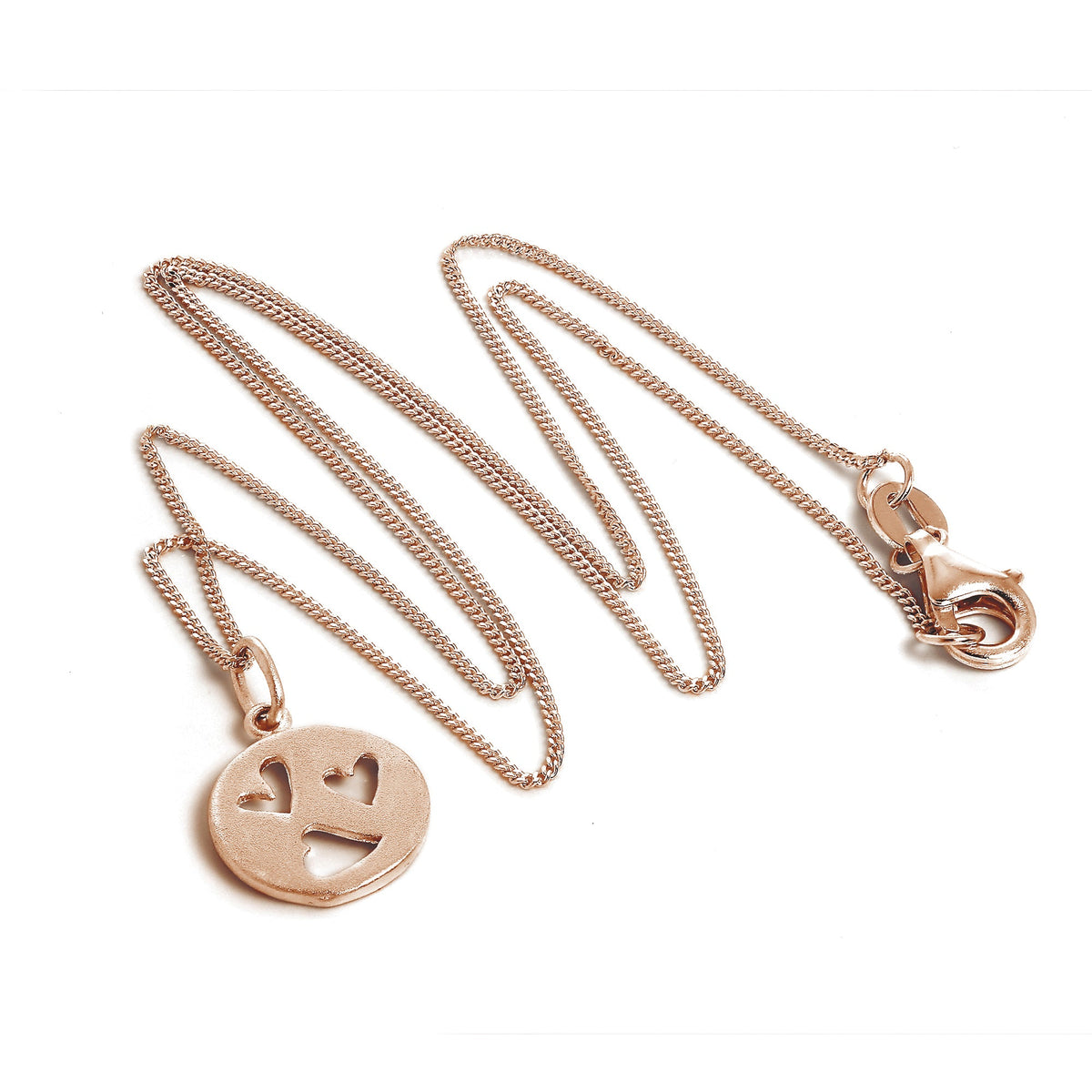 Collier triple cœur ouvert en argent sterling plaqué or rose, 35 à 81 cm