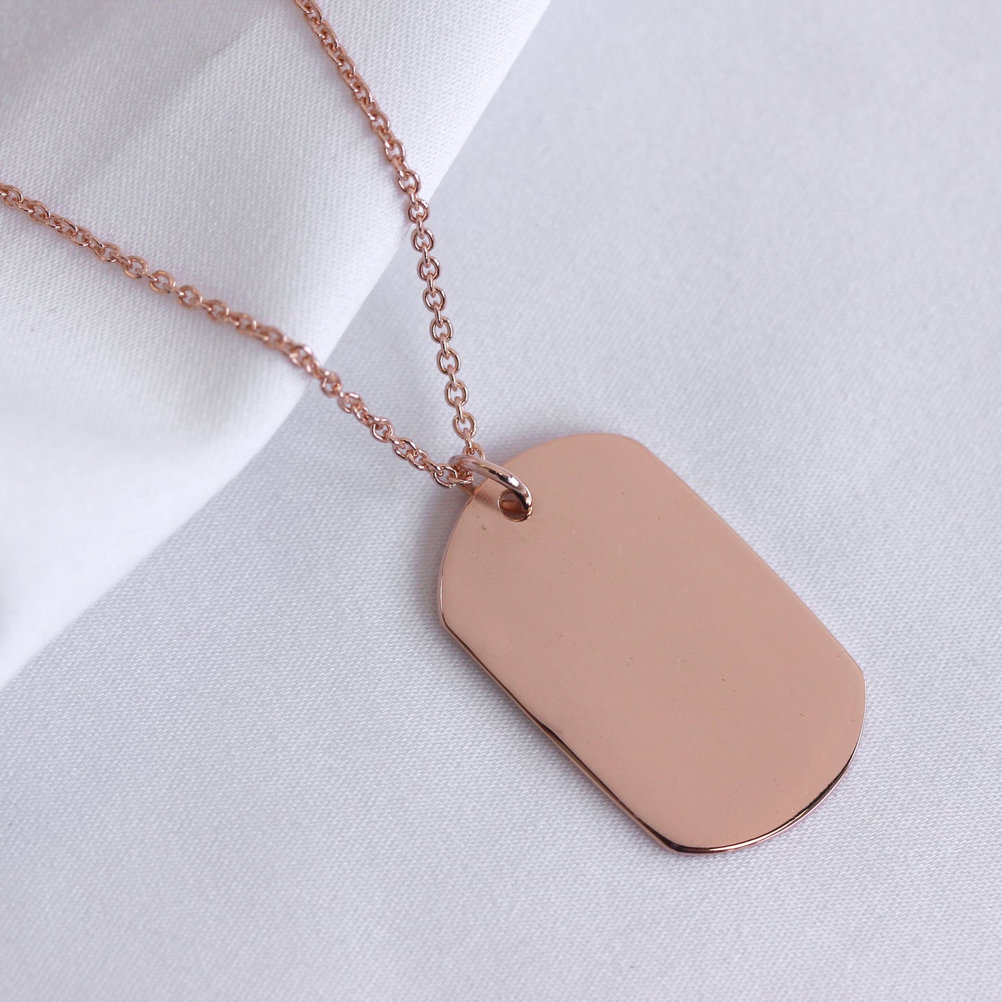 Grand collier en argent sterling plaqué or rose avec plaque d'identité militaire (40 à 60 cm)