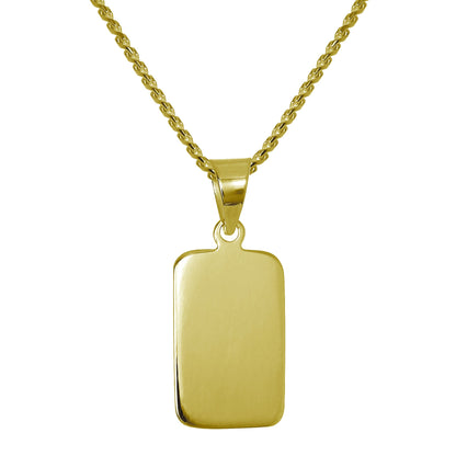 Collier rectangulaire en argent sterling plaqué or gravable