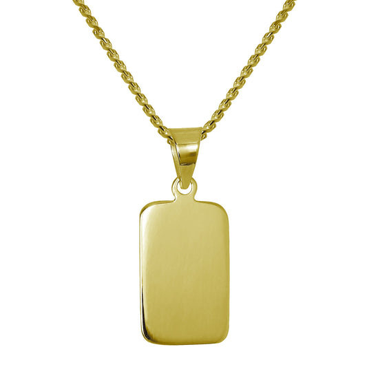 Collier rectangulaire en argent sterling plaqué or gravable