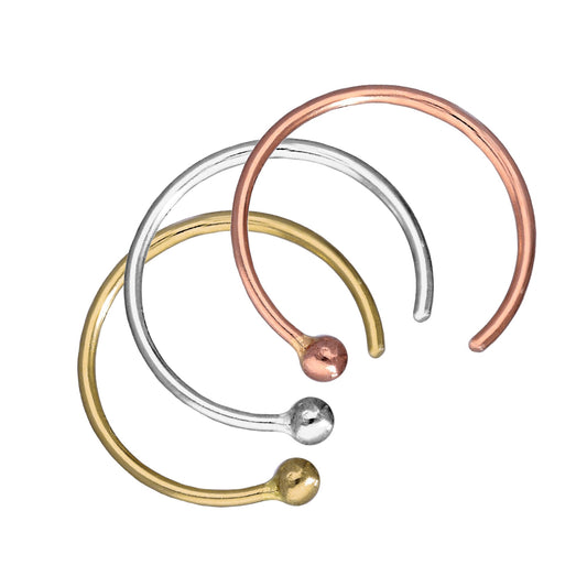 Ensemble de piercings de nez ouverts triples en or 9 carats jaune rose et blanc, boule de 1 mm