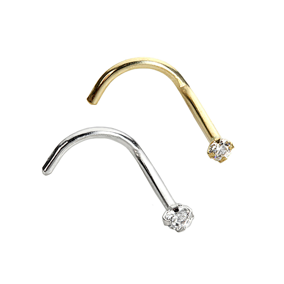 Ensemble de vis de nez en or jaune et blanc 9 carats avec zircones cubiques de 1,5 mm