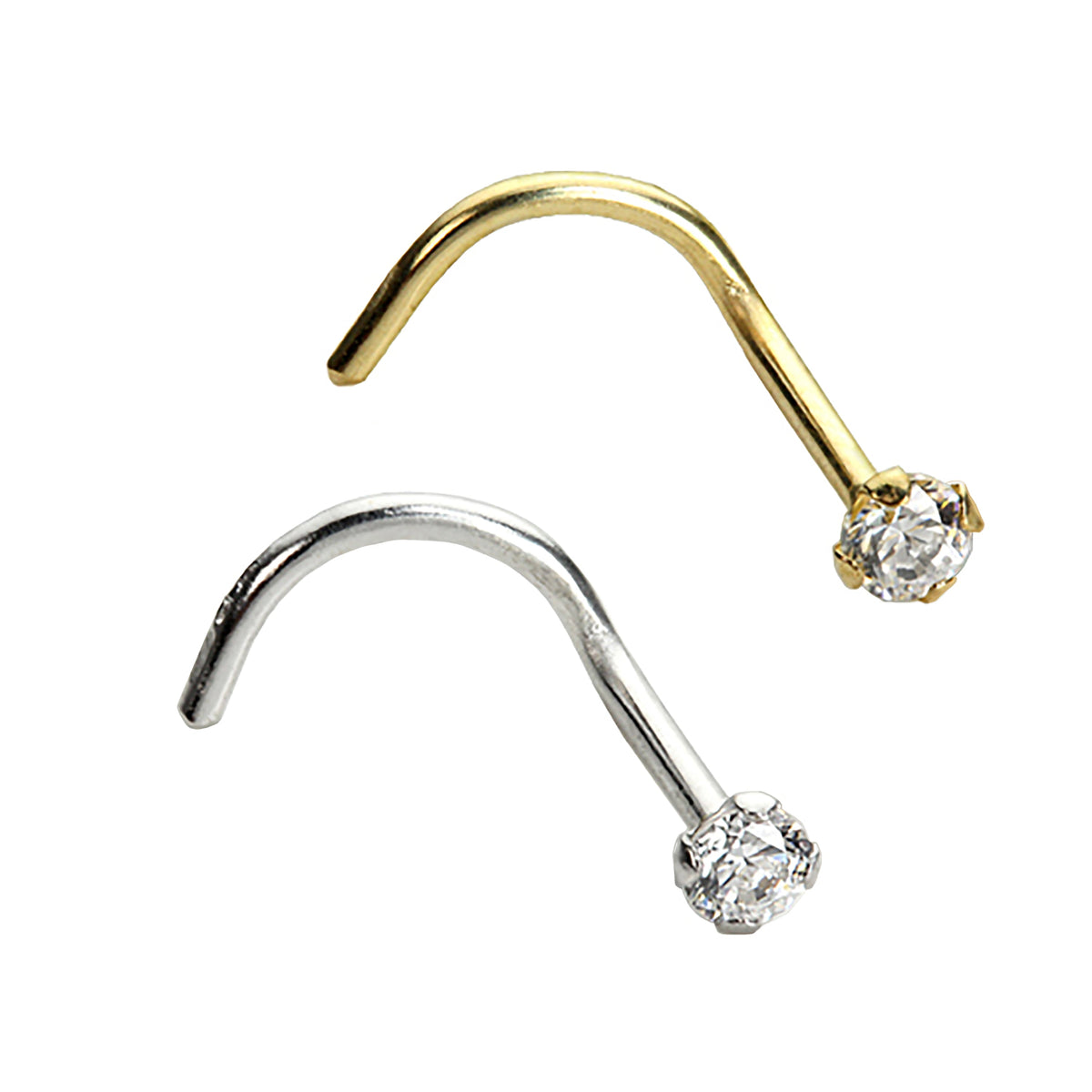 Ensemble de vis de nez en or jaune et blanc 9 carats avec cristaux CZ de 2 mm