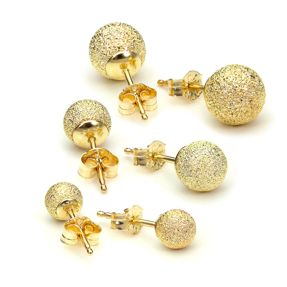 Ensemble de boucles d'oreilles triples à tige en or 9 carats givré de 4, 5 et 6 mm