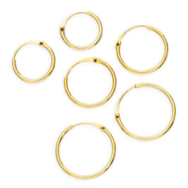 Ensemble de boucles d'oreilles créoles triples en or 9 carats de 0,8 mm, 8, 10 et 12 mm