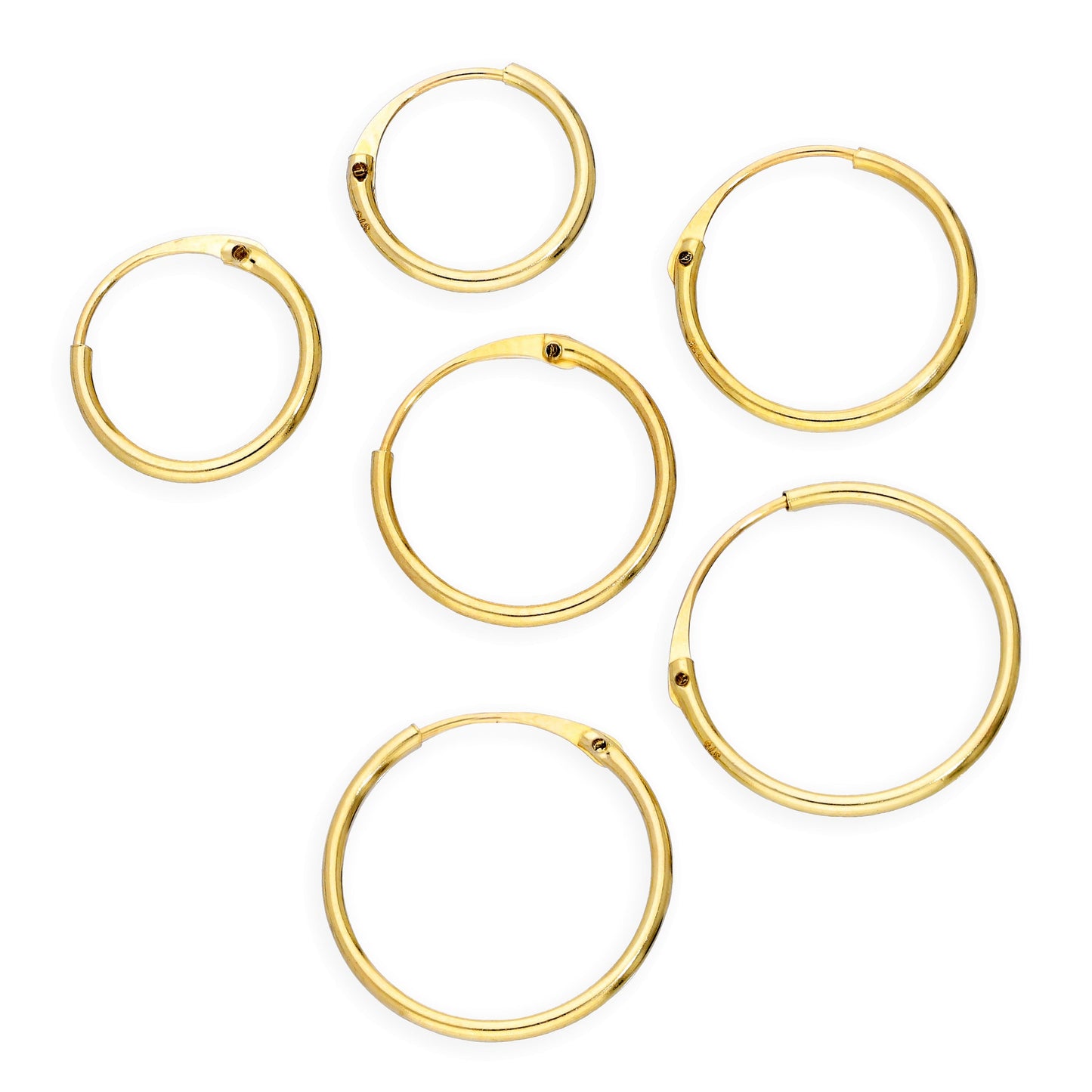 Ensemble de boucles d'oreilles créoles triples en or 9 carats de 0,8 mm, 8, 10 et 12 mm