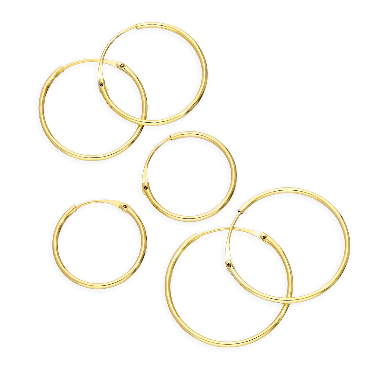 Ensemble de boucles d'oreilles créoles triples en or 9 carats de 0,8 mm, 12, 14 et 16 mm