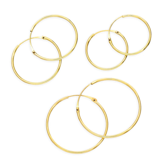 Ensemble de boucles d'oreilles créoles triples en or 9 carats de 0,8 mm, 14, 16 et 20 mm