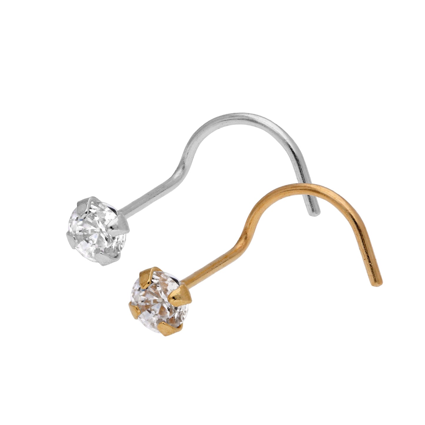 Ensemble de vis de nez en or jaune et blanc 9 carats de 2,5 mm