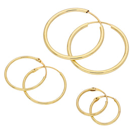 Ensemble de boucles d'oreilles créoles triples en or 9 carats, 10, 14 et 20 mm