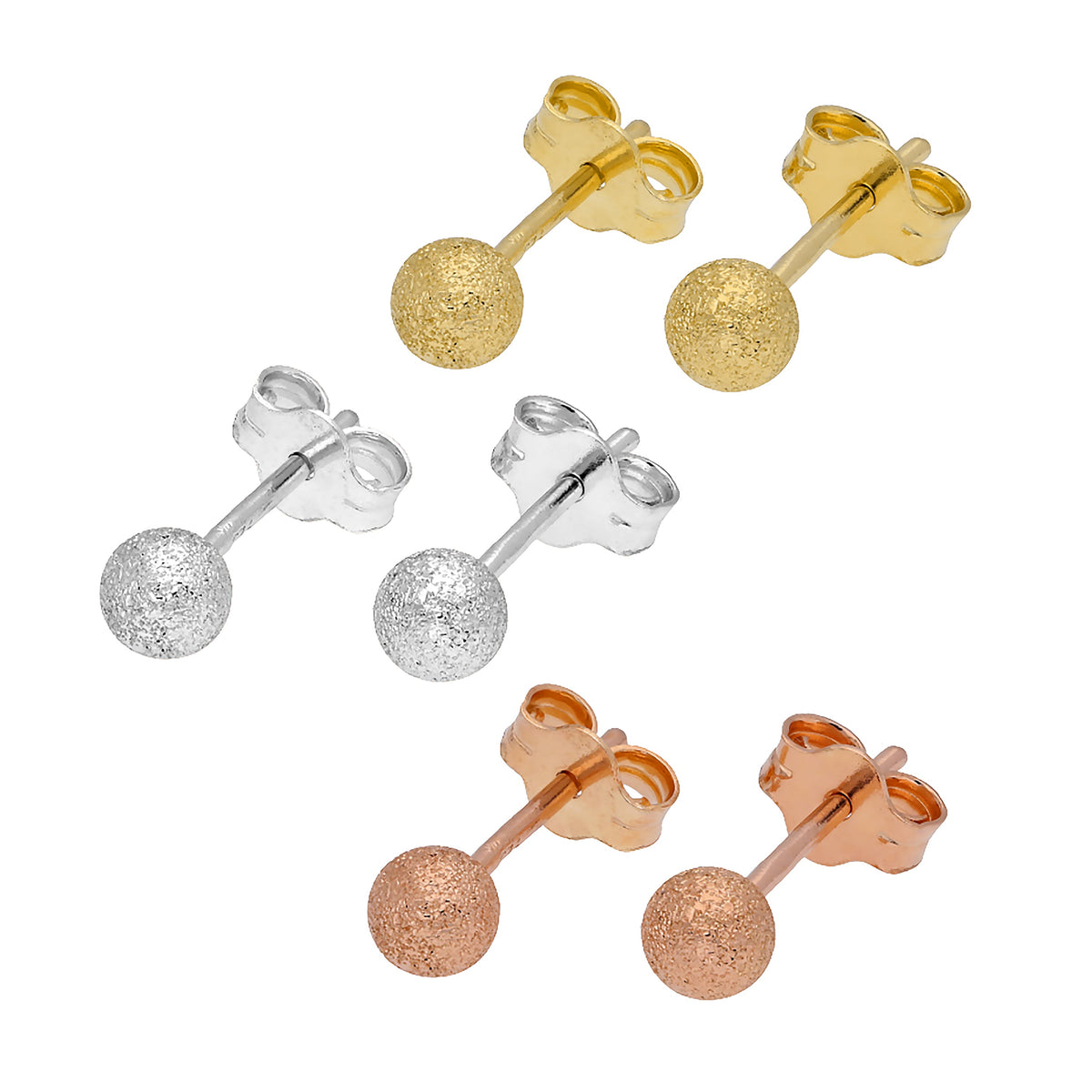 Boucles d'oreilles à tige en argent sterling plaqué or avec boules givrées de 4 mm - Lot de 3