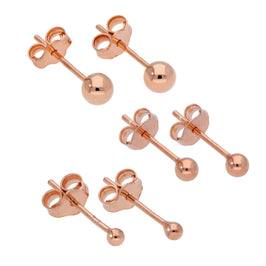 Boucles d'oreilles à tige en argent sterling plaqué or rose avec boules de 2, 3 et 4 mm