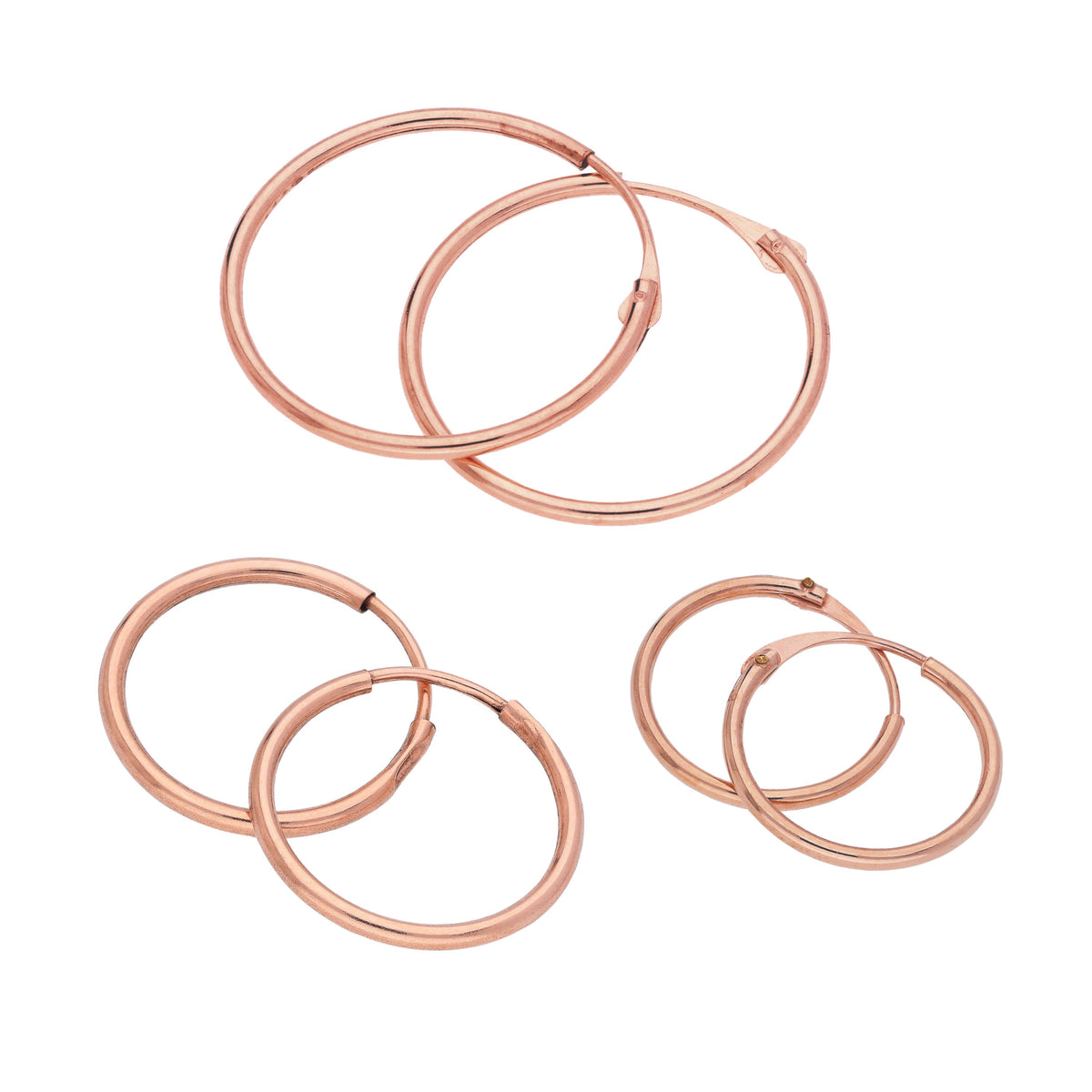Ensemble de boucles d'oreilles créoles triples en or rose 9 carats, 10, 14 et 18 mm