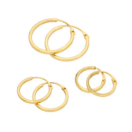 Ensemble de boucles d'oreilles créoles triples carrées en or 9 carats de 1 mm, 10, 12 et 14 mm