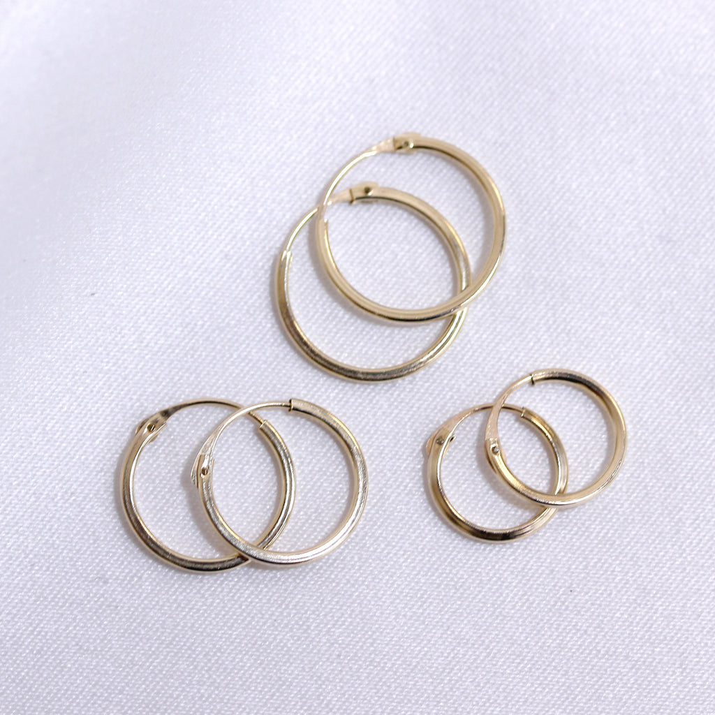 Ensemble de boucles d'oreilles créoles triples en or 9 carats, carrées de 1 mm, 12, 14 et 16 mm