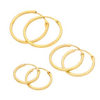 Ensemble de boucles d'oreilles créoles triples en or 9 carats, carrées de 1 mm, 12, 14 et 16 mm