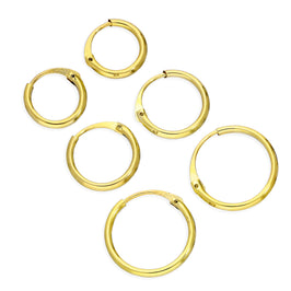 Ensemble de boucles d'oreilles créoles triples en or 9 carats de 1,2 mm, 8, 10 et 12 mm