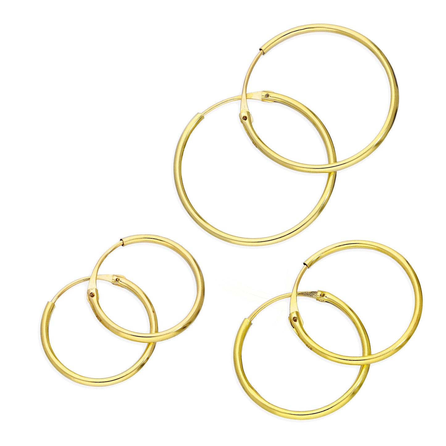 Ensemble de boucles d'oreilles créoles triples en or 9 carats de 1,2 mm, 14, 16 et 20 mm