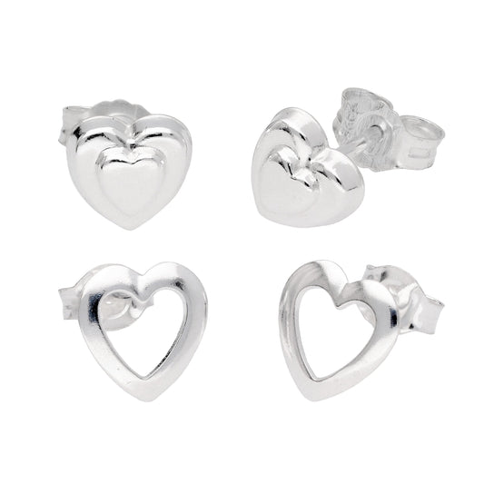 Ensemble de boucles d'oreilles à tige en argent sterling pour enfants en forme de cœur