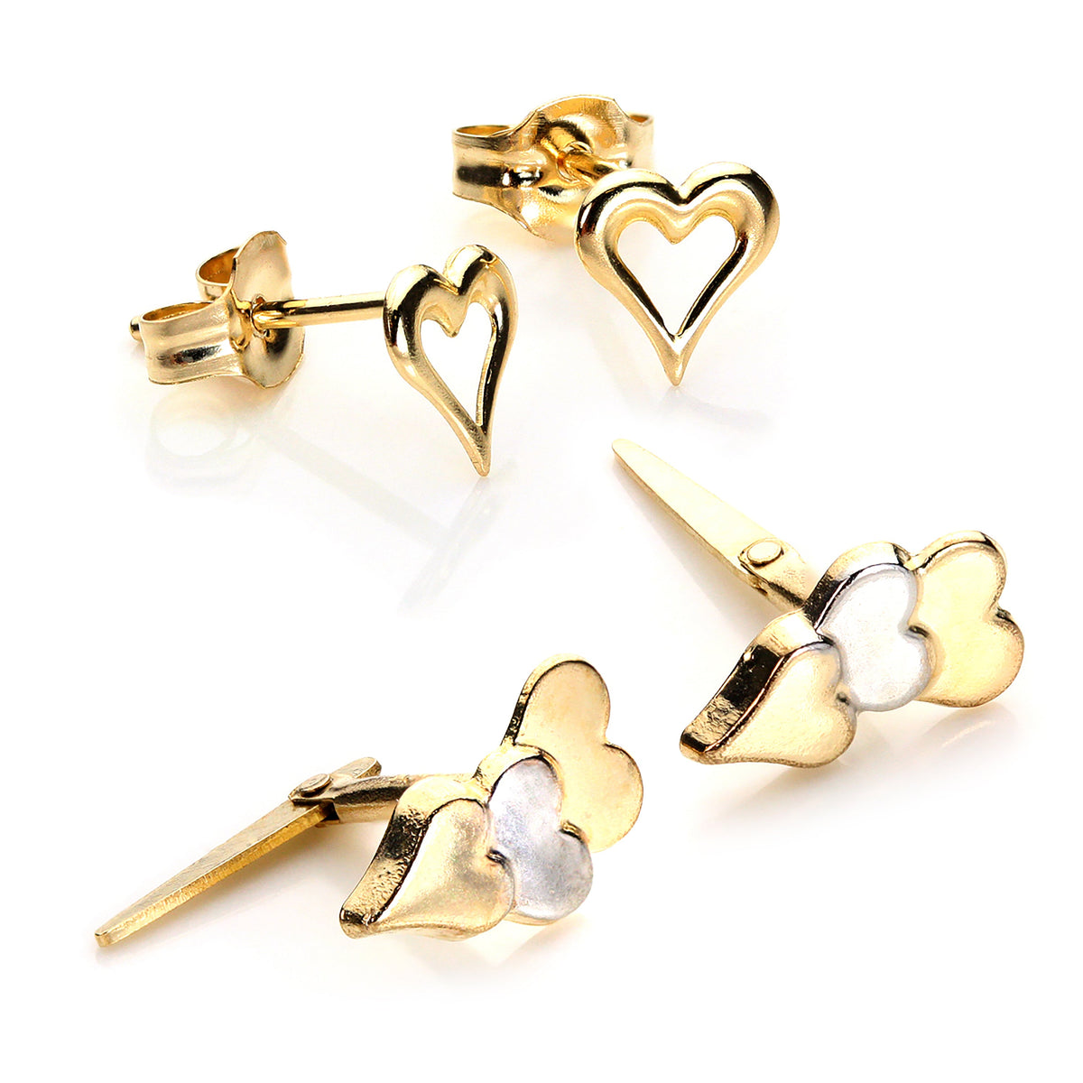 Ensemble de boucles d'oreilles à tige en or 9 carats pour enfants avec cœurs