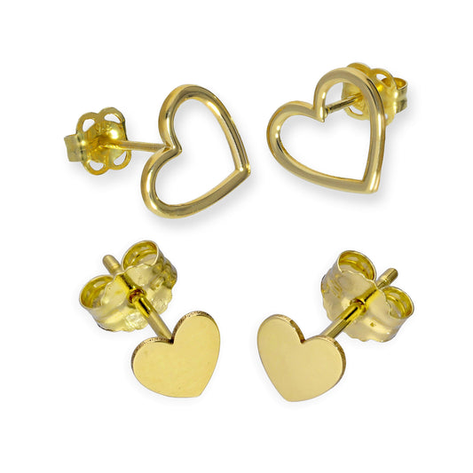 Boucles d'oreilles doubles cœurs en or 9 carats - Lot de 2