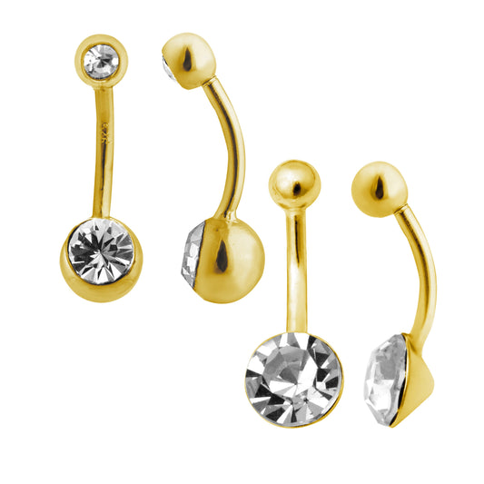 Piercing nombril en argent sterling plaqué or et zircone cubique - Lot de 2