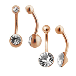 Lot de 2 piercings de nombril en argent sterling plaqué or rose et zircones cubiques