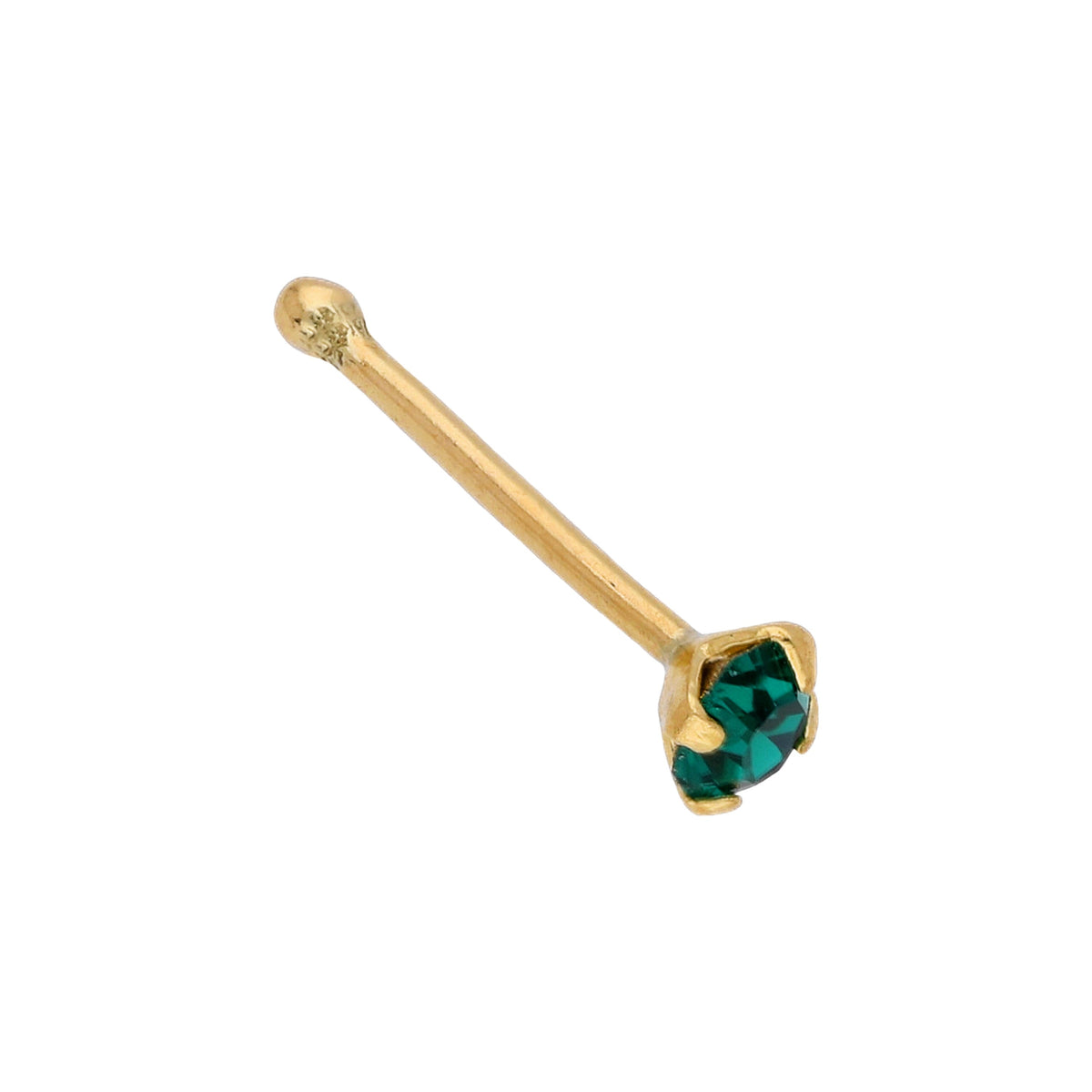 Clou de nez en or 9 carats avec pierre précieuse émeraude de 2 mm