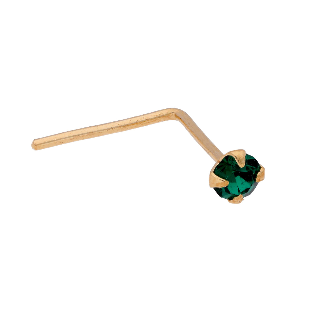 Clou de nez en forme de L en or 9 carats avec pierre précieuse émeraude de 2 mm