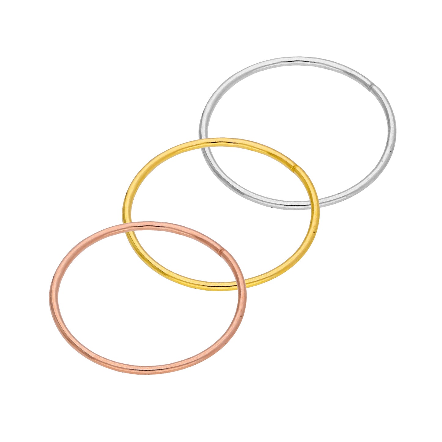 Ensemble de trois anneaux de nez mixtes en or jaune rose blanc 9 carats de 10 mm