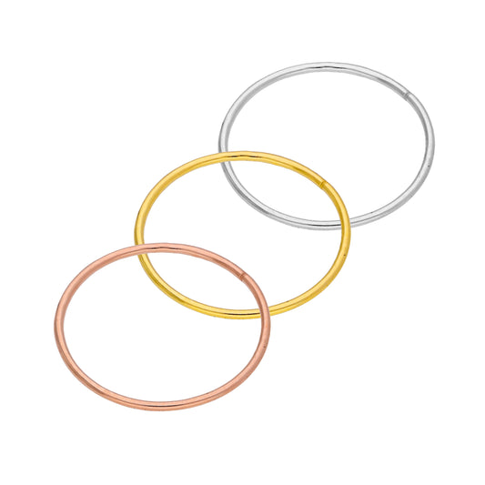 Ensemble de trois anneaux de nez mixtes en or jaune rose blanc 9 carats de 10 mm