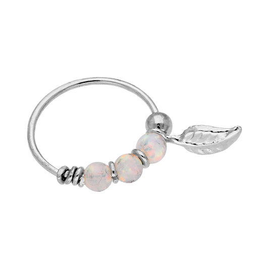 Anneau de nez en or blanc 9 carats avec opales aurores boréales et feuilles de 10 mm