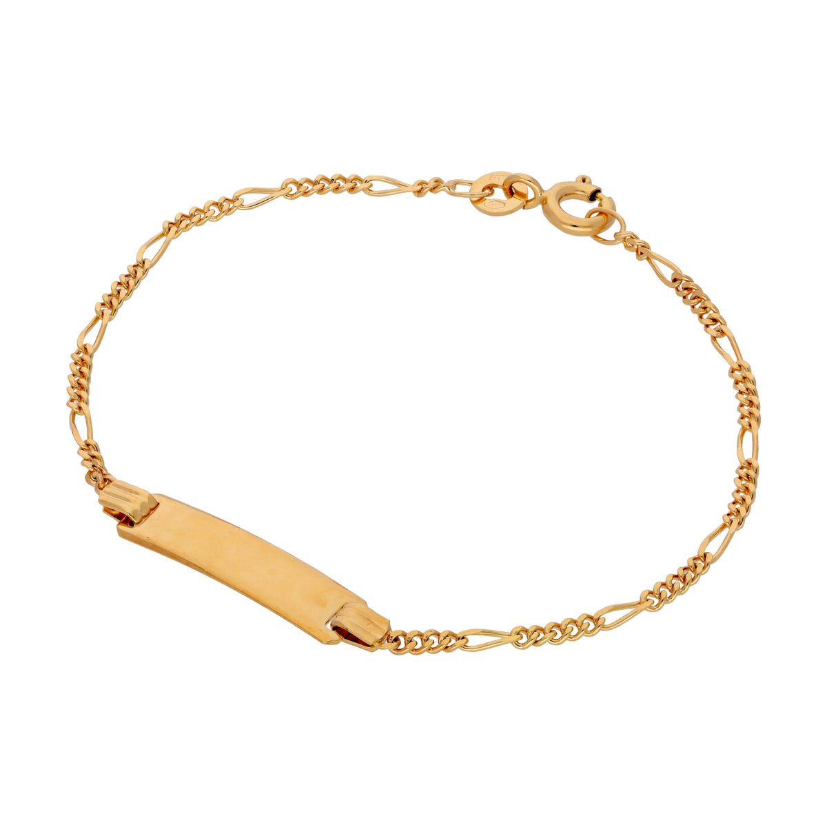 Bracelet Figaro en or fin 9 carats avec plaque d'identification - 15 cm