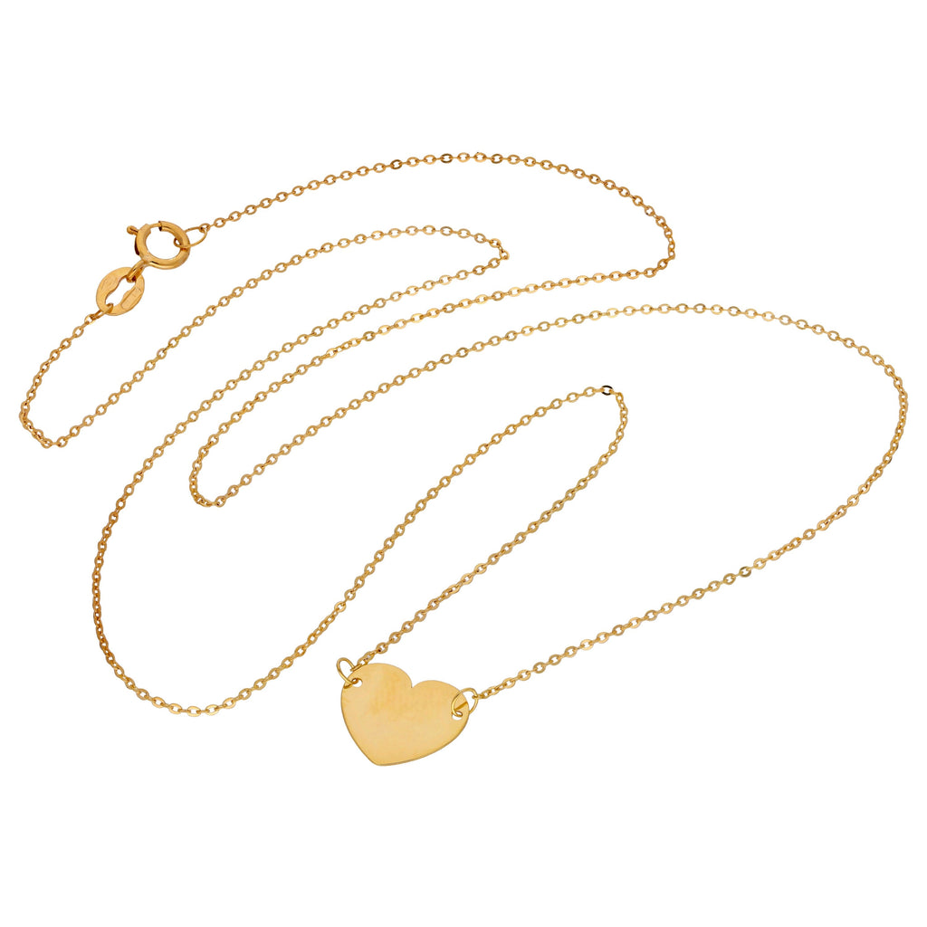 Collier en or fin 9 carats avec pendentif cœur gravé, 40,6 cm