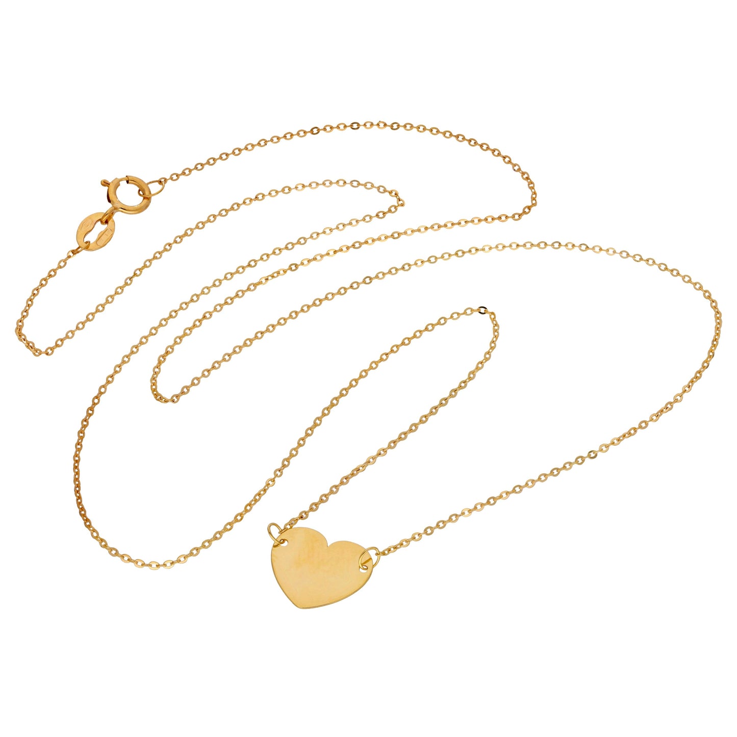 Collier en or fin 9 carats avec pendentif cœur gravé, 40,6 cm