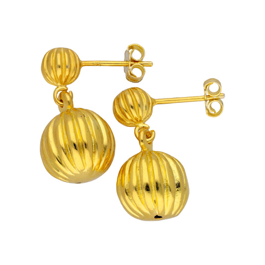 Boucles d'oreilles pendantes à double boule en argent sterling plaqué or